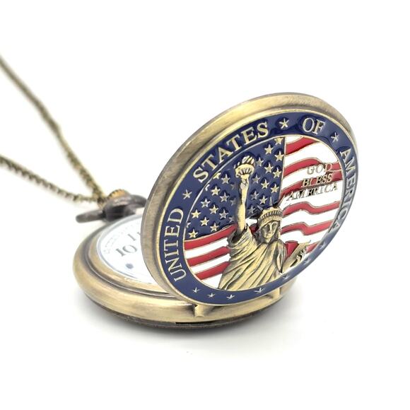 Statue of Liberty Pocket Watch - Patriotic USA Gift, Vintage American Keepsake - Picture 2 of 10